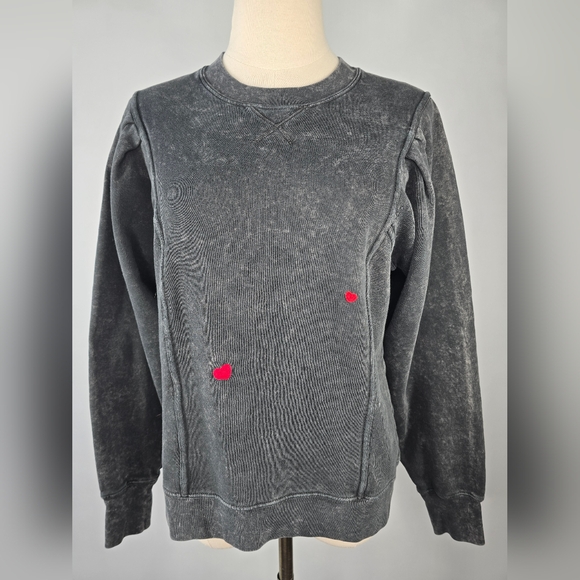 Sézane Women’s Charcoal Marbled Sweatshirt Red Heart Embroidery Size M - Picture 6 of 7